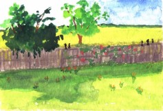 fine art Landscape painting - watercolor- bright morning