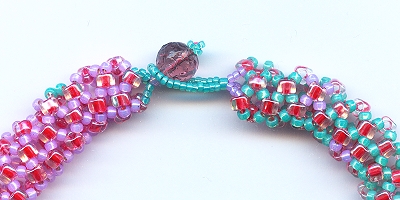 close up of Handmade bead netting necklace, Iris