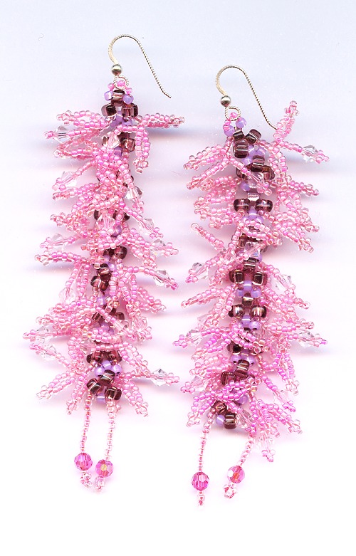 Purple Caterpiller branched fringe earrings