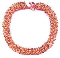tubular netting beadwork necklace - matte silver-lined turqoise and iridescent bark blue triangle beads