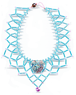 rhinestone brooch with new stones becomes focal point of netted necklace © 2007, Patricia C Vener